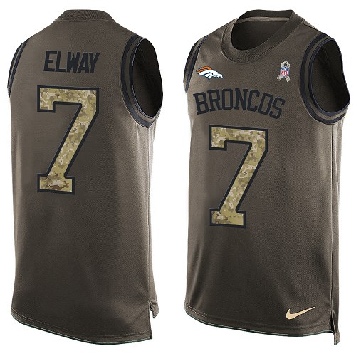 Men's Limited John Elway Nike Jersey Green - #7 Salute to Service Tank Top NFL Denver Broncos
